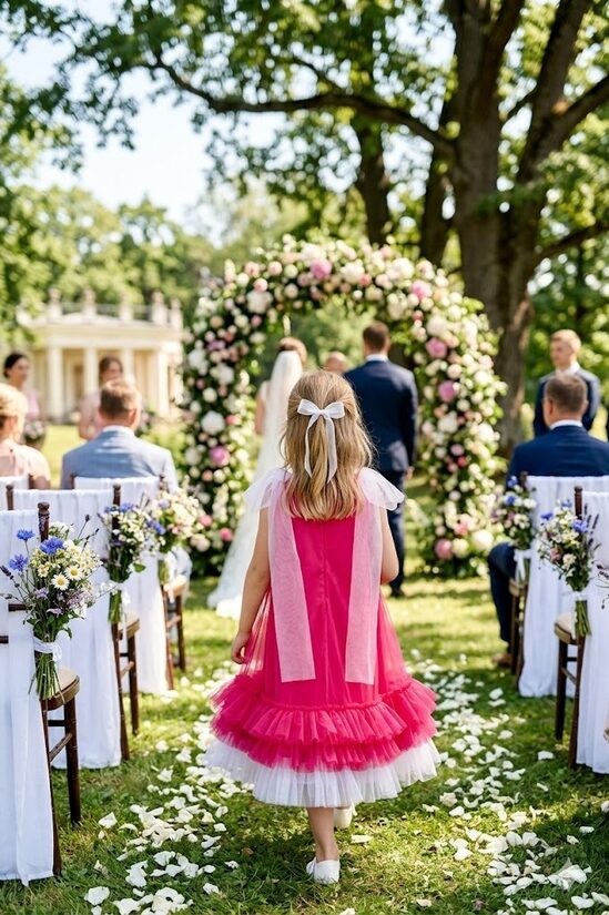 Tilla svētku kleita "Hot pink" ar baltām lencēm