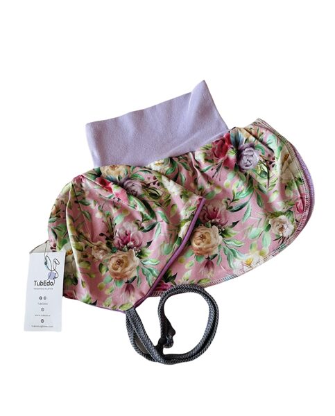 Pavasara/rudens sienama cepure ar elastīgo šalli "Rozā peonijas" 44 izm.,